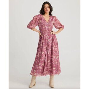 Talisman Halo Puff Sleeve Midi Dress Orchid Haze Womens Size Large